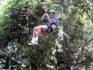Lee on zipline at Iguazu Falls